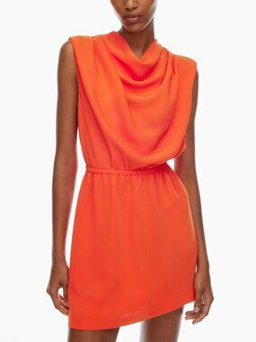 Aritzia Babaton Orange Carter Dress Satin Cowl Neck Size S